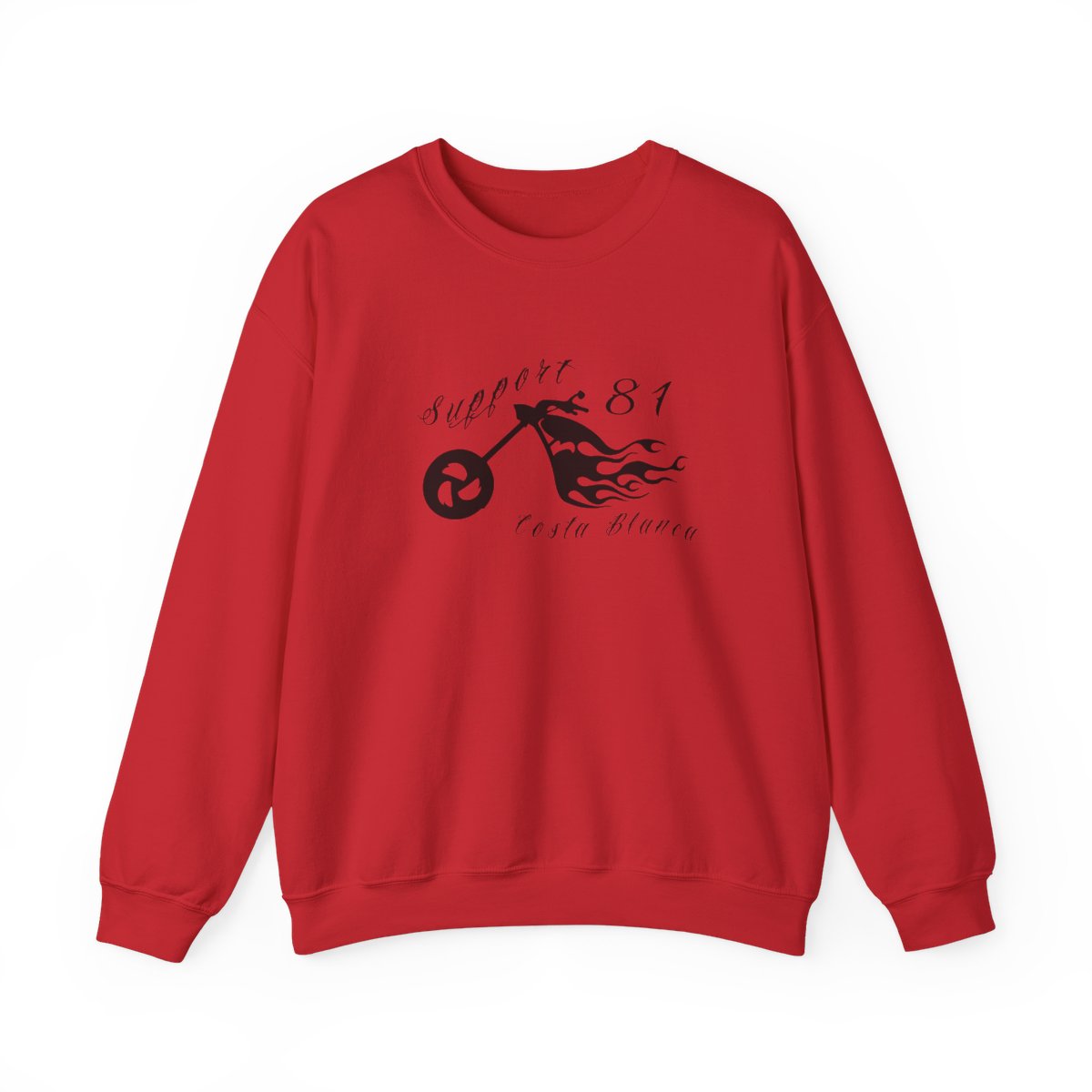 Support 81 Flaming Motorcycle Wheel Crewneck Sweatshirt | Biker Graphic | 81 | Hells Angels - alternate angle 3, merchandise