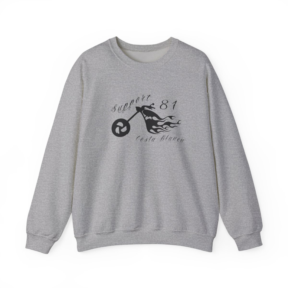 Support 81 Flaming Motorcycle Wheel Crewneck Sweatshirt | Biker Graphic | 81 | Hells Angels - alternate angle 2, merchandise