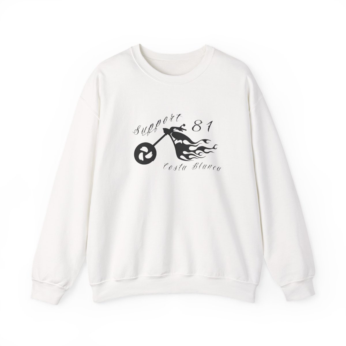 Support 81 Flaming Motorcycle Wheel Crewneck Sweatshirt | Biker Graphic | 81 | Hells Angels