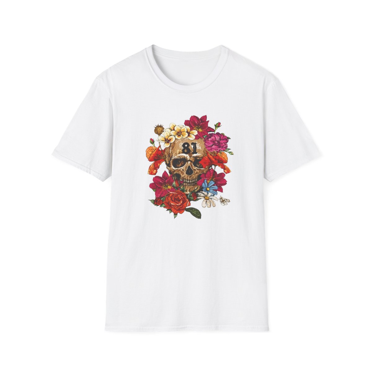 Skull with Floral Wreath 81 T-Shirt | Floral Skull Tee | Hells Angels