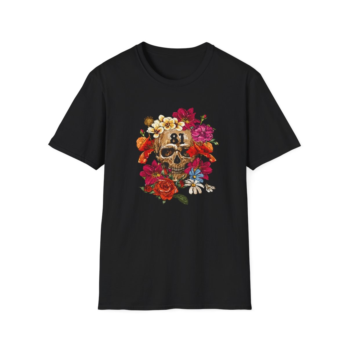 Skull with Floral Wreath 81 T-Shirt | Floral Skull Tee | Hells Angels - alternate angle 1, merchandise