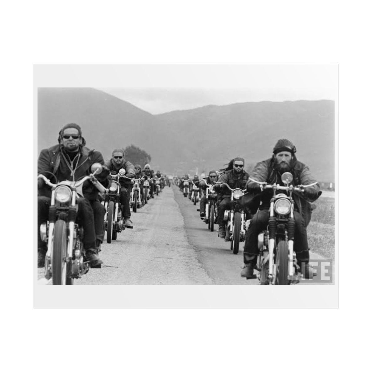 Vintage Photo Rolled Poster | Black and White Motorcycle Print | Hells Angels - alternate angle 1, merchandise