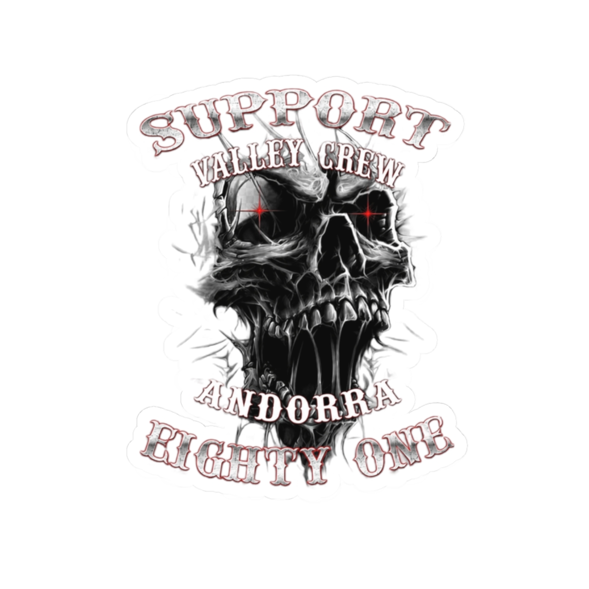 Support Valley Crew Skull Kiss-Cut Sticker | Andorra Eighty One | 81 | Hells Angels - alternate angle 3, merchandise