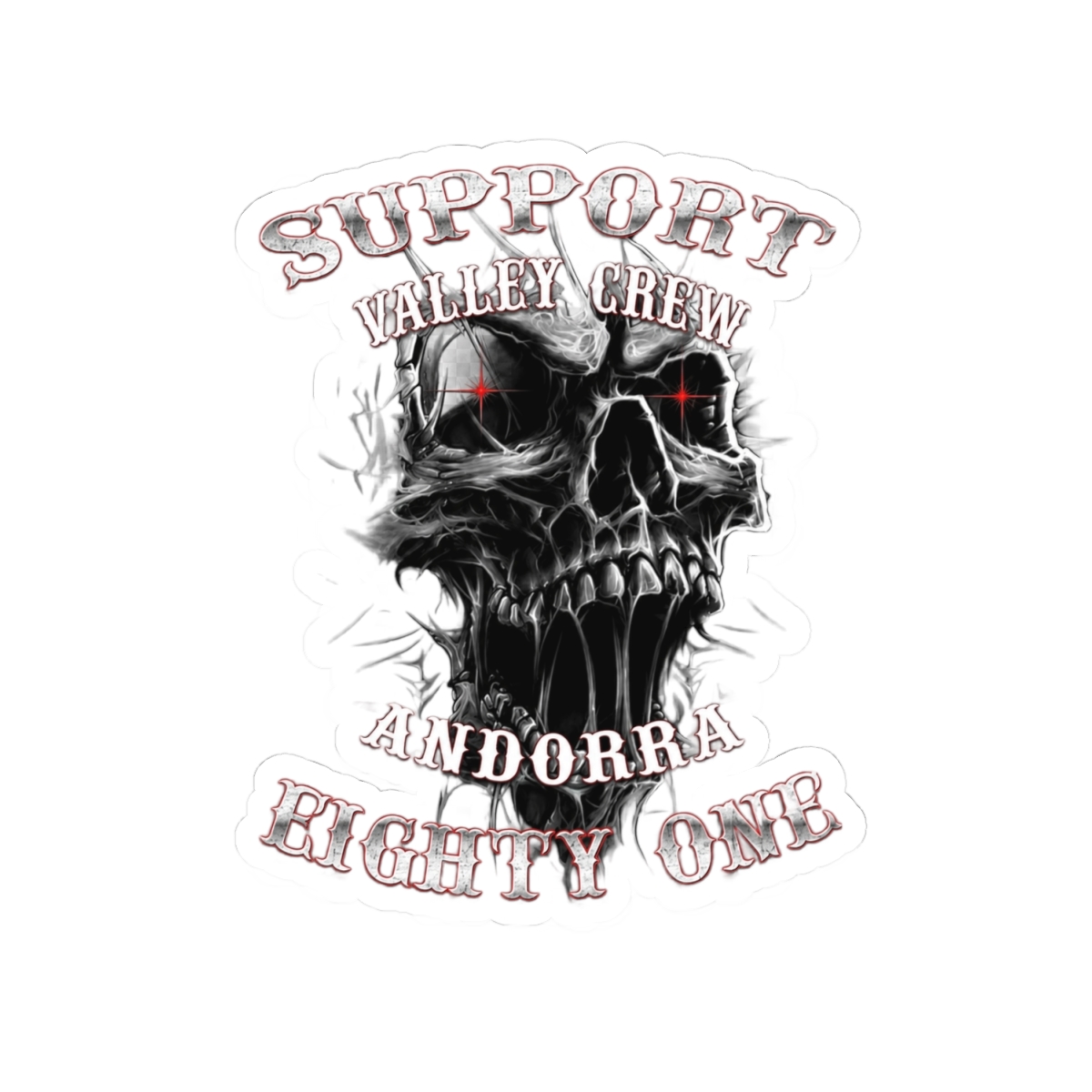 Support Valley Crew Skull Kiss-Cut Sticker | Andorra Eighty One | 81 | Hells Angels - alternate angle 1, merchandise