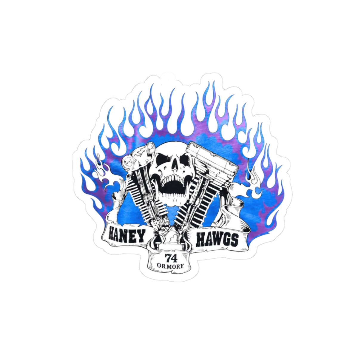 Skull Engine Flames Kiss-Cut Sticker | Blue Flame Motorcycle Decal | 81 | Hells Angels