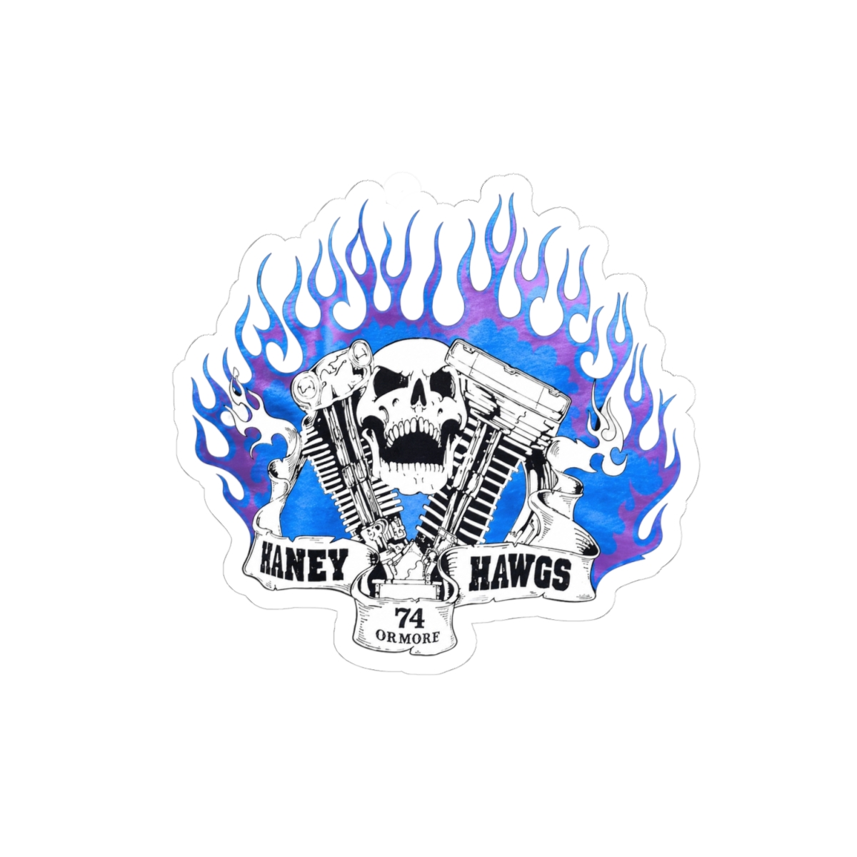 Skull Engine Flames Kiss-Cut Sticker | Blue Flame Motorcycle Decal  | 81 | Hells Angels  - alternate angle 1, merchandise